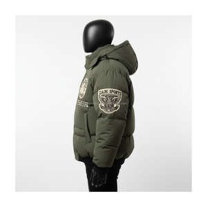 Veste bouffante pour hommes de qualité supérieure Tissu polyester Manteau d'hiver vert olive Veste bouffante avec logo personnalisé et conception de broderie pour hommes - Product Image 5