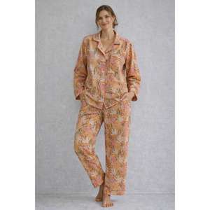 Conjunto de Pijama de Algodón Floral Casual de Verano para Mujer, Estampado a Mano, Ropa de Dormir de Lujo, Transpirable, de Secado Rápido, Traje de Dormir Suave - Product Image 1