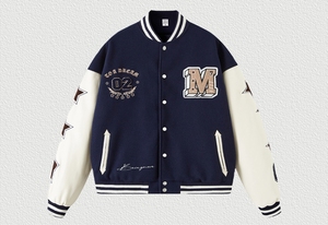 OEM <b>Men's</b> Varsity <b>Jacket</b> Stand Vintage Winter Clothes Custom Embroidered Logo Leather Baseball Bomber <b>Jacket</b> - Product Image 2