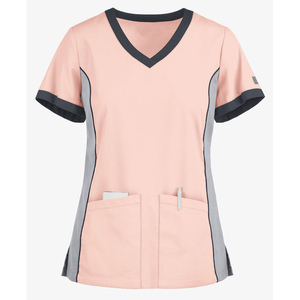 Color Block Scrub <b>Set</b> Women V-Neck Shirt Drawstring Straight Pant <b>Doctor</b> Hospital Hospital Clinic Laboratory Wholesale Scrub <b>Set</b> - Product Image 2