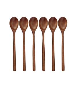 Cucharas de madera, 6 cucharas de sopa de madera de 9 pulgadas para comer, mezclar, revolver, cuchara de mango largo con cocina de estilo japonés - Product Image 1