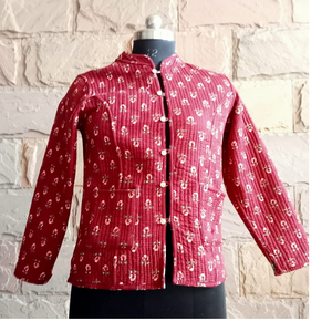 In Ocean Blue Colour Full Sleeve Reversible Quilted Jackets for Women From Pure Cotton <b>Fabrics</b> With Pocket Inside and Outside - Product Image 4