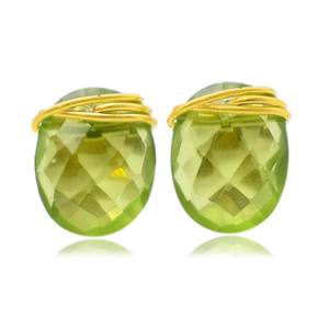 Peridot Quartz <b>Handmade</b> Stud <b>Earrings</b> Oval Gemstone Wire Wrapped <b>Earrings</b> for Women - Product Image 1