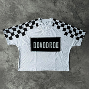 T-shirt court ample à manches courtes pour homme, col double épaisseur, en coton blanc délavé, style streetwear personnalisé - Product Image 4