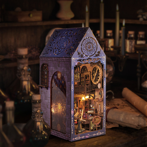 IIECREATE Kit DIY Magic Book Nook, Puzzle <span class=keywords><strong>en</strong></span> <span class=keywords><strong>bois</strong></span> 3D série Purple Dark pour maison de poupée, modèle miniature, vente <span class=keywords><strong>en</strong></span> gros - Product Image 1