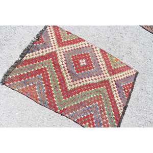 Tapis Kilim vintage, tapis turc de 2,9 x 3,7 pieds, tapis en laine abstrait rouge - Product Image 4