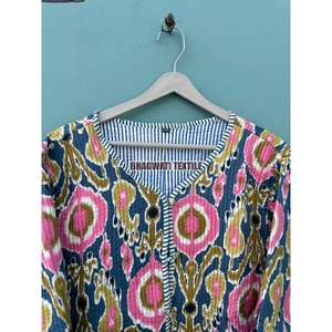 New Arrival Women's Quilted <b>Long</b> Woven Jacket Hand Block Print Cotton Kantha Handmade Embroidery Pocket Winter Breathability - Product Image 3