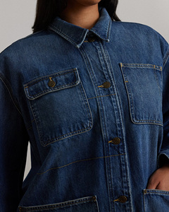 Women <b>Denim</b> Jacket Turn-down Collar Utility Style Full Sleeve Patch Pockets Washed Cotton Autumn Wear - Product Image 4