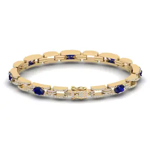 REYES Luxury 925 Sterling Silver Moissanite Tennis Bracelets for Women Oval Cut 5.2Ct Blue Sapphire Gemstone Jewelry for Women