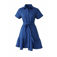 Mini-robe décontractée en coton 100% tissé, respirante, à col, à volants, boutonnée, à carreaux, pour tous les jours et les remises de diplômes, taille XS, teinte unie naturelle