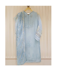 2023 haute qualité blanc cassé Georgette pakistanaise/indienne robe Viscose et soie travail à la main et broderie vente chaude - Product Image 2