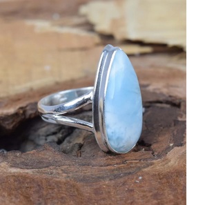 Bague en forme de poire Larimar bleu 925 argent Sterling pierre précieuse naturelle bijoux élégants faits à la main cadeau de noël - Product Image 4