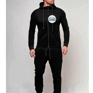 Conjunto de chándal unisex negro con cremallera para gimnasio, sudadera con cremallera y pantalones deportivos para correr, ropa deportiva - Product Image 1