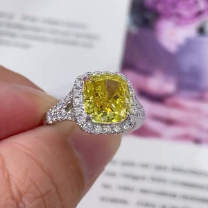 IGI Certified 3.50tcw Fancy Yellow Cushion Cut Lab Diamond VS Clarity Women's Engagement <b>Ring</b> Halo <b>Split</b> Style - Product Image 4
