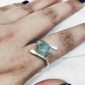 Anillo de Plata de Ley 925 con Piedra Natural de Apatita Azul en Bruto para Mujer, Joyería de Anillo Cruzado de Navidad - Product Image 4