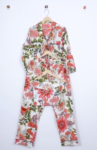 Pijama de damas de honor Bloque de mano Impreso Pijama de algodón Traje de noche de mujer Pijama floral Ropa de dormir de mujer - Product Image 3