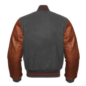 Veste universitaire réversible avec support personnalisable OEM pour homme Veste universitaire Letterman à manches en cuir avec broderie unie vierge pour homme - Product Image 4