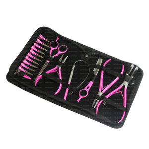 Direct Factory Sale Hair Extension <b>Tools</b> for Salon <b>Work</b> Clips Scissor Hook Loop With <b>Leather</b> Case Kit - Product Image 1