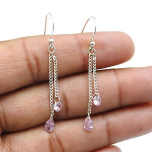 Look élégant 925 argent Sterling rose zircon cubique Look classique boucles d'oreilles pendantes pour anniversaires fêtes bijoux faits à la main inde - Product Image 2