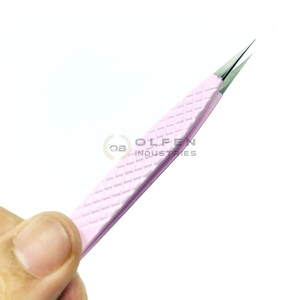 Pinzas de pestañas de acero inoxidable Rosa bebé personalizadas agarre de diamante de aislamiento de punto recto con logotipo personalizado - Product Image 1