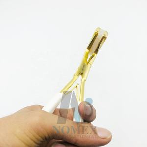 Cinta de acero inoxidable de grado Quirúrgico Internacional Nomex, alicates para extensiones de cabello, manijas de agarre blancas chapadas en oro, profesional - Product Image 2