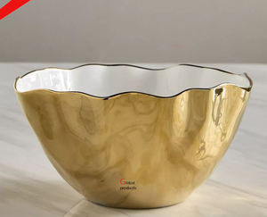 Tazón de servicio de aspecto martillado de acero inoxidable con acabado dorado brillante de alta venta para restaurante de hotel - Product Image 3