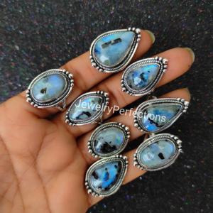 Anneaux de pierre de lune tourmilated originaux en gros 925 argent Sterling meilleurs cadeaux pour femmes bagues fines prix usine bijoux - Product Image 2