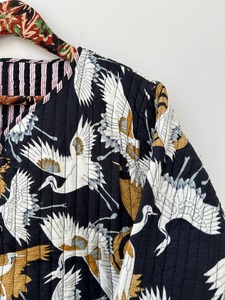 Veste matelassée en coton détachable Kimono Boho Crop Top avec imprimé oiseau XL Manteau à boutons en cuir pour adultes Cadeau respirant pour elle - Product Image 3