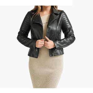 Veste en cuir véritable pour femmes avec remplissage en coton Design propre Confortable Sensation intemporelle pour s'adapter à chaque saison Garde-robe - Product Image 3