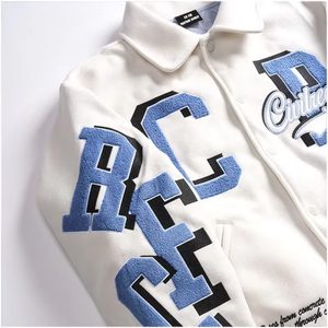 Haute qualité hommes surdimensionné Chenille broderie Baseball Letterman veste col rabattu à la mode collège Varsity Style - Product Image 2