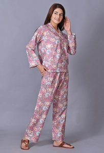 Conjunto de pijama de algodón con estampado de bloques: ropa de dormir india, regalo de verano para su dama de honor Pj Lounge Wear - Product Image 3