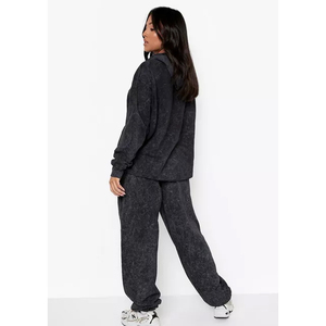 Venta al por mayor personalizado francés Terry ácido 2 piezas conjunto Vintage algodón sudor traje unisex ácido lavado chándal con su diseño gráfico - Product Image 2