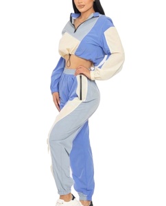 Ensemble de survêtement léger coupe-vent pour femme, 100 % polyester, veste courte zippée en nylon et pantalon de jogging pour femme 2027 - Product Image 2