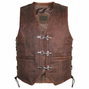 Gilet en cuir de vachette véritable brun avec fermeture à boucle, gilet en cuir de vachette de haute qualité pour unisexe - Product Image 3