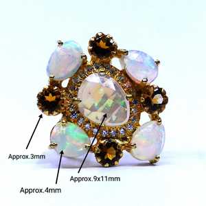 แหวนแต่งงานสไตล์คลาสสิกแบบคริสเตียน ชุบทองบนเงินแท้ 925 ประดับด้วยพลอยโทแพซสีขาวรุ้งและพลอยทัวร์มาลีนหลากสี แบบซ่อนหิน - Product Image 5