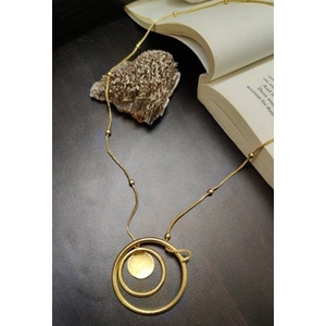 SOUMYA CREATIONS Handmade Gold-Plated Brass Minimalist <b>Statement</b> <b>Necklace</b> with Circular Pattern Unisex for Party Occasions - Product Image 3