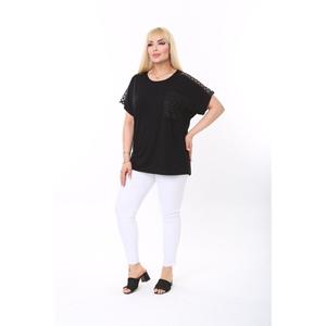 Blusa nera a rete in pizzo a spalla e tasca