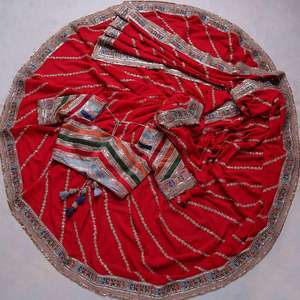 La mayoría de las ventas de Sari étnico exclusivo indio tradicional rojo exportación tela de seda bordado elegante trabajo para fiestas nupciales de boda - Product Image 5