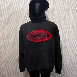 Heavy Weight <b>Black</b> 100% Cotton <b>Fleece</b> Embroidered Patch Work Regular Fit High Street Vintage Quick Dry Breathable Winter Hoodie - Product Image 2