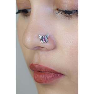 Pendiente de mariposa de plata 925 con diamante Nazakat, joyería corporal para niños, solo alambre, para regalos infantiles - Product Image 2