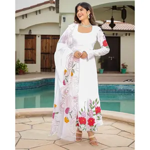 Conjunto de traje de rayón blanco pintado a mano para mujer Aishwarya - Product Image 5