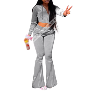 Mode décontractée, sweat à capuche en velours court personnalisé pour femmes et pantalons évasés, survêtements, mélange parfait de confort et de style - Product Image 1