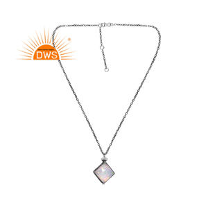 Venta caliente oxidada plata esterlina sintética blanco rojo fuego ópalo piedra preciosa colgante collar personalizado joyería fabricante - Product Image 4