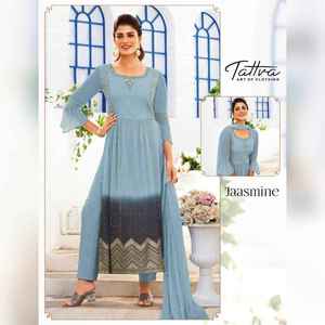 ผ้าแจ็คการ์ดปักลายแบบจีนผ้าวิสคอสทอผ้าทอพร้อมกางเกงปักลายกระจกซาร์โดซีใส่ทำงาน Kurti - Product Image 3