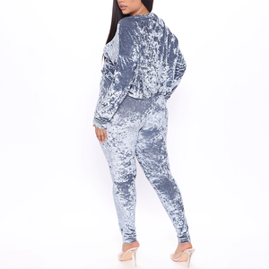 2024 nouveau élégant velours Logo personnalisé survêtement haut court pantalons de survêtement survêtement 2 pièces ensemble femmes velours survêtements pour femmes - Product Image 4