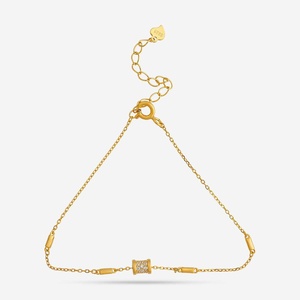 14K <b>Gold</b> and 92.5 Silver <b>Beaded</b> <b>Bracelet</b> Rhodium and <b>Gold</b> Plated with Flower and Key Motif for Gift - Product Image 1
