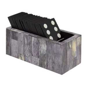 Juego de caja de dominó con incrustaciones de hueso gris de lujo con piezas de juego de rompecabezas inteligentes, materiales de madera y haya para juegos de aprendizaje para niños - Product Image 3
