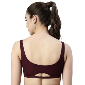 Sujetador deportivo para mujer hecho a medida al mejor precio 95% algodón 5% Spandex uva Color vino transpirable de una pieza patrón sólido desechable - Product Image 3