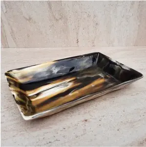 Nouvelle arrivée, plateau de service alimentaire en corne polie de haute qualité, écologique, peint à la main, taille personnalisée, carré - Product Image 4