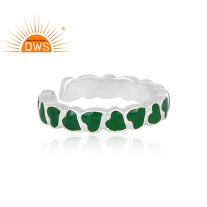 Best Selling Fine <b>Sterling</b> <b>Silver</b> Green Enamel Heart Design <b>Adjustable</b> <b>Ring</b> Custom Jewelry for Women Gift for Her - Product Image 2